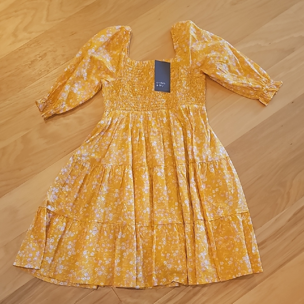 Crown & Ivy Yellow Floral Kids Dress